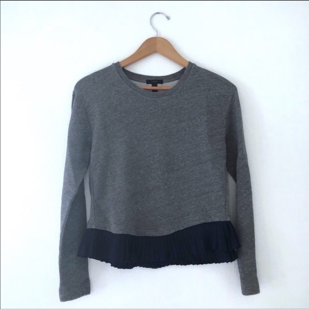 J.crew  Ruffle Gray hem sweatshirt crew neck size